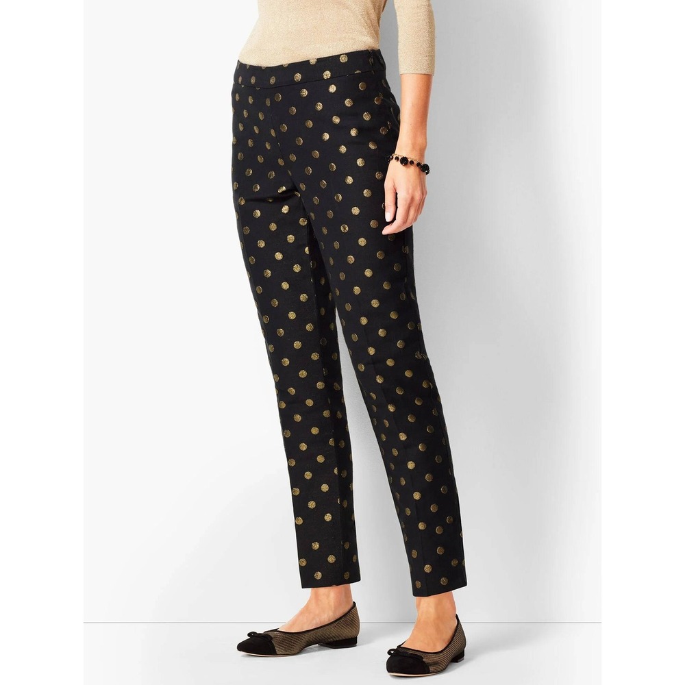 NWT Talbots RSVP Pants Black Gold Metallic Foil Dot Chatham 8 Ankle Trousers